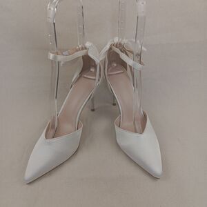 Cuccoo Womens White Satin Stiletto Pumps Ankle Strap Pointy Toe Sexy EU 39 US 8